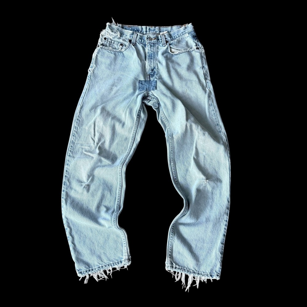 Levis Relaxed Straight Leg Jeans Light Wash Distressed Custom Patch 28x28